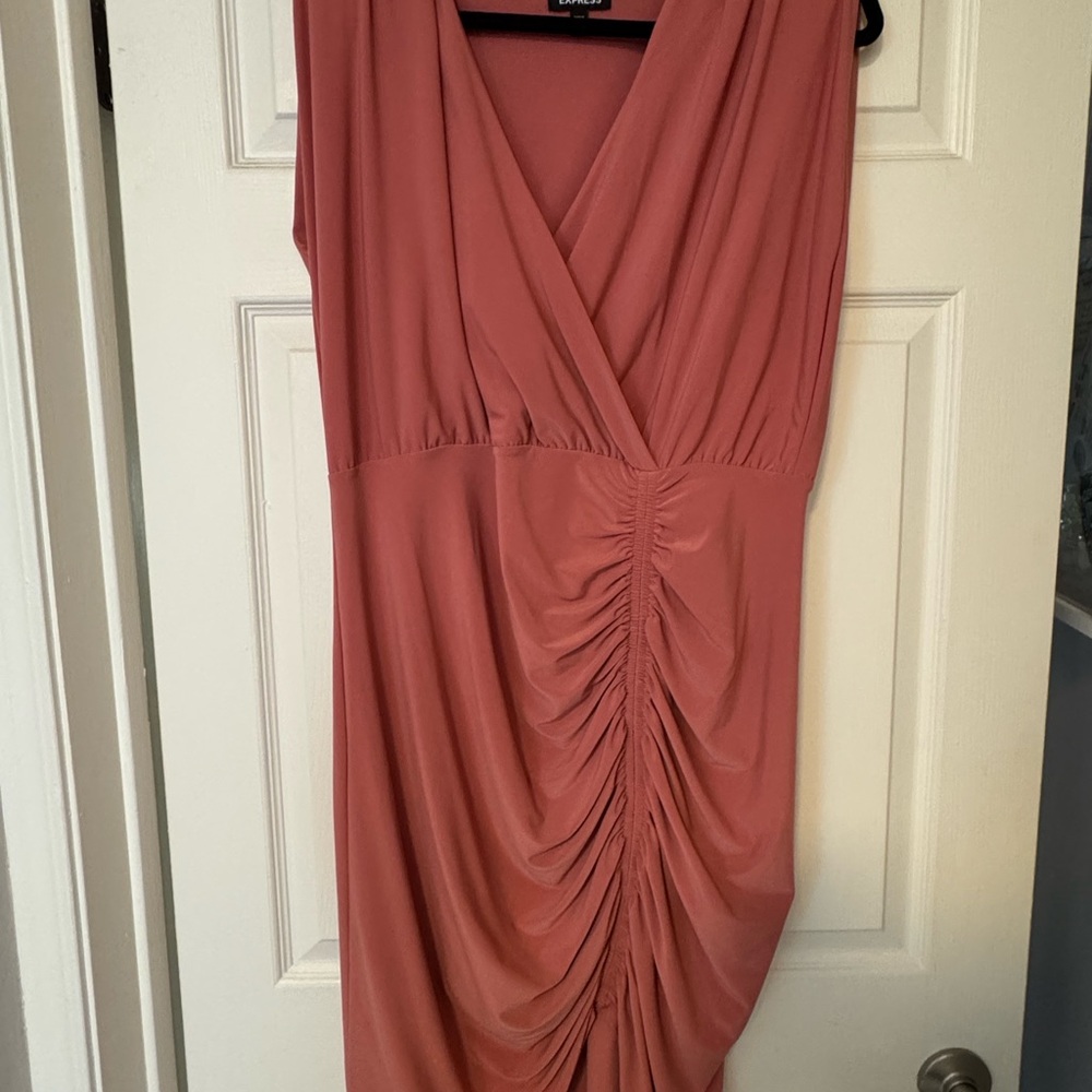 Express Pink Asymmetrical Sheath Dress V-neck Ruched